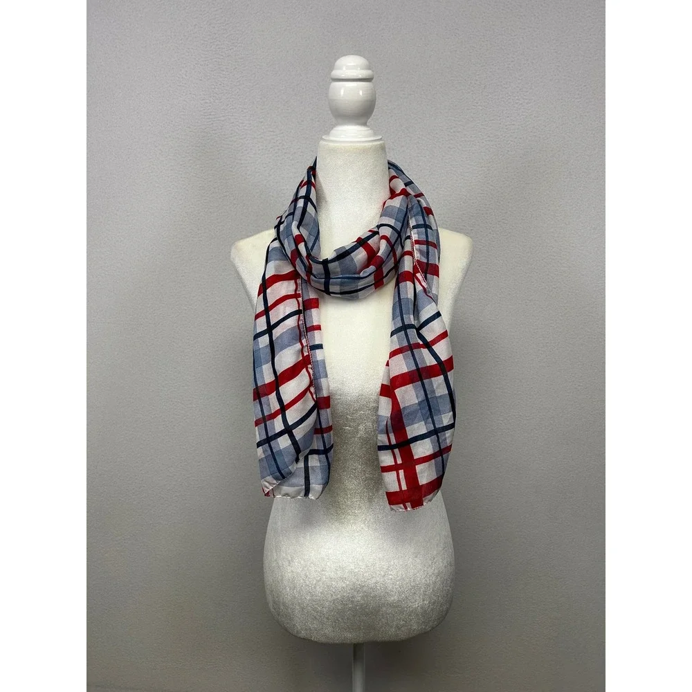 Preppy Americana Greenbrier International Womens OS Red Blue White Plaid Scarf